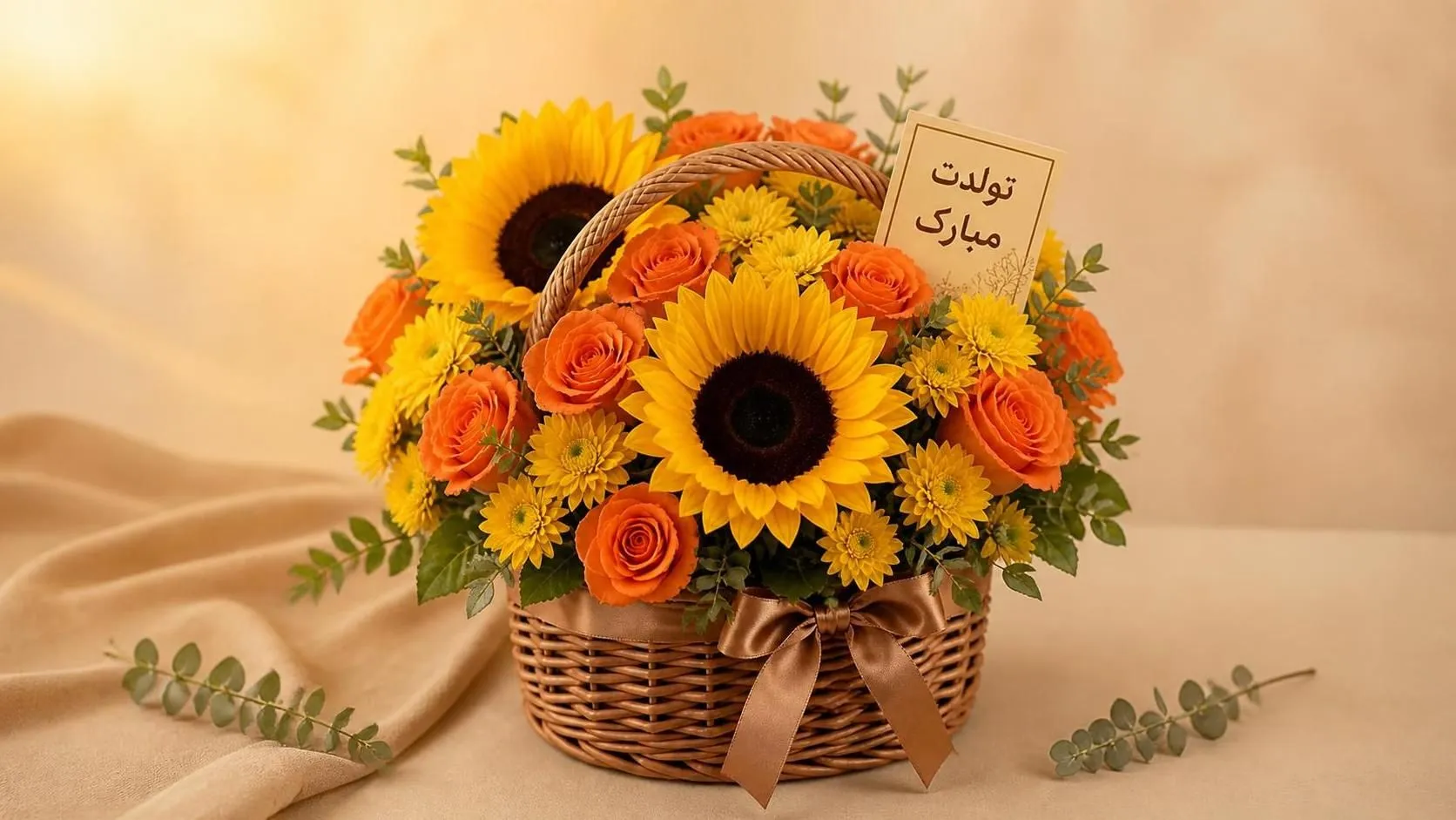ترکیب سبد گل با کیک و بادکنک برای جشن های سورپرایز
